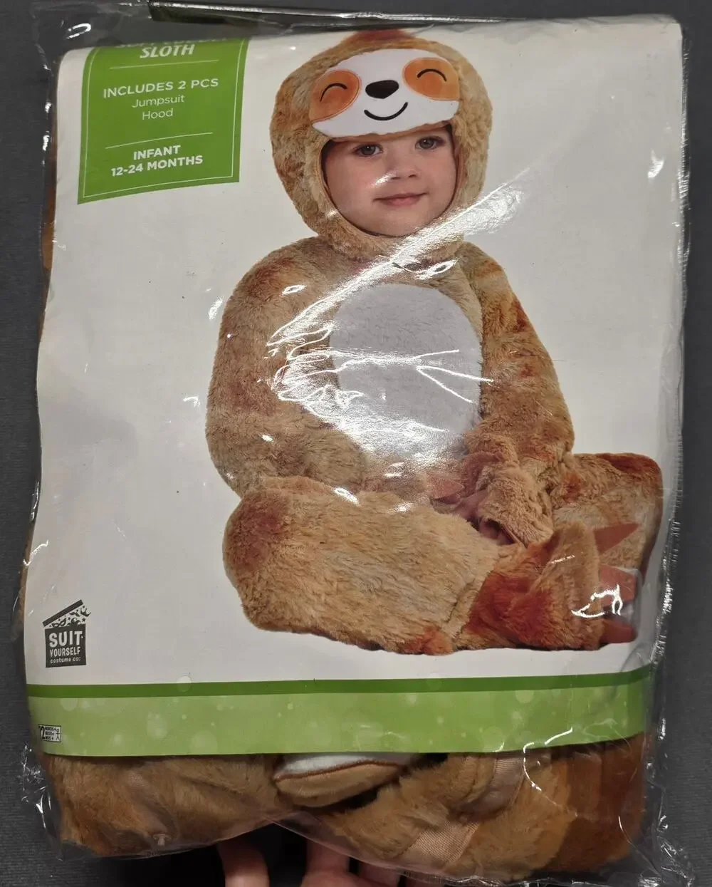 Sloth Costume Outfit Infant 12-24 Months Jumpsuit Hood NWT